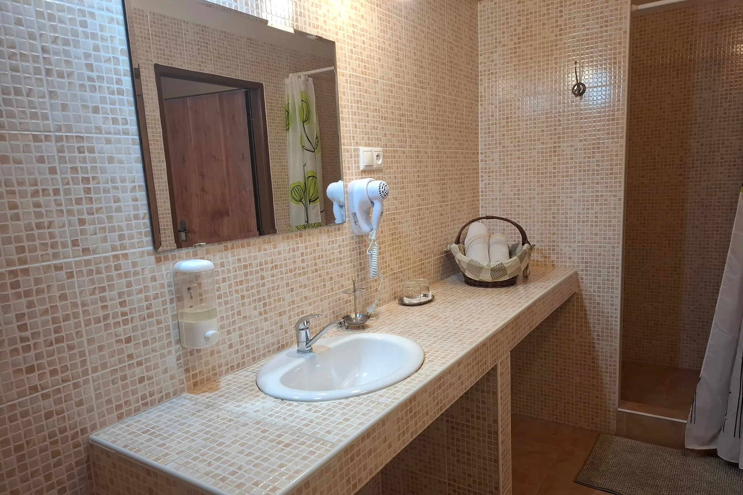 Bathroom with a shower and mirror
