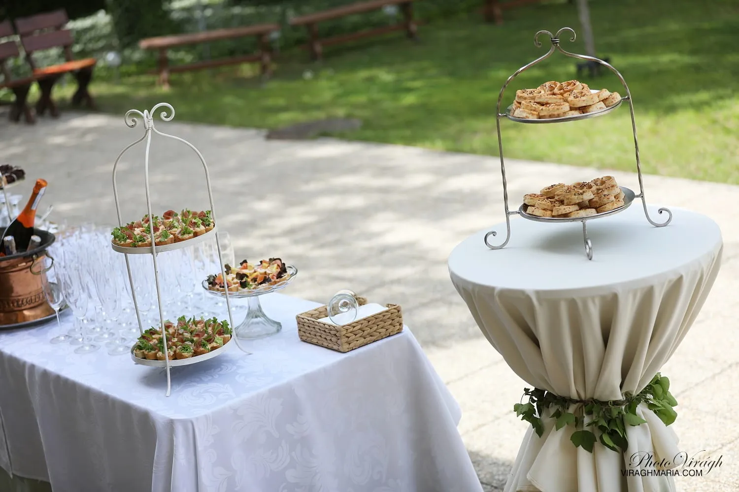 Sweet table with pastries in the park